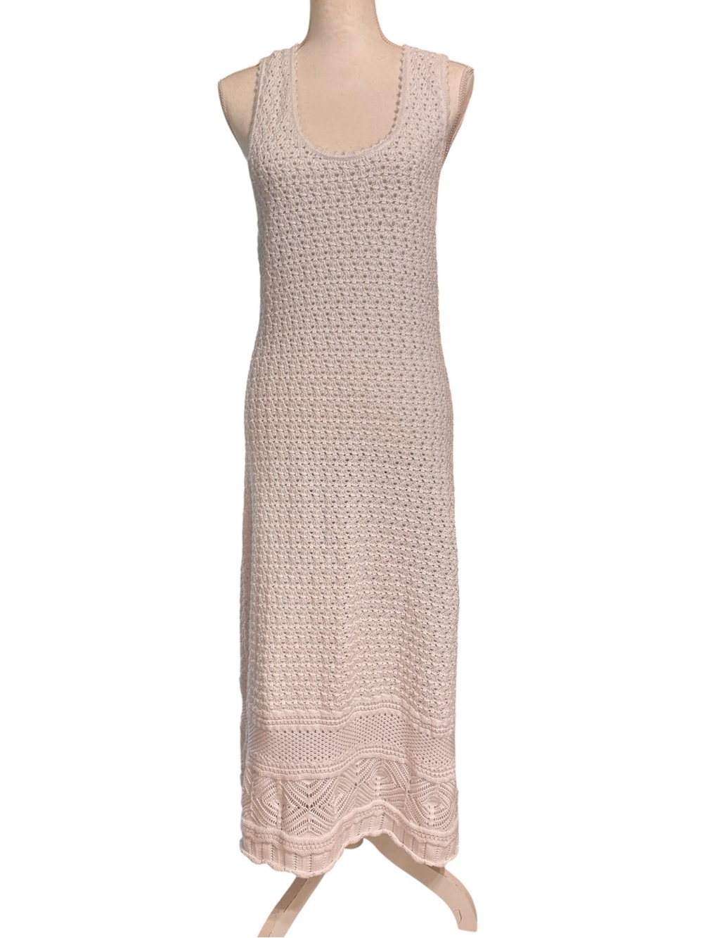 J Crew Re-Imagined Ivory Crochet Knit Midi Dress Racerback Boho Coastal Small